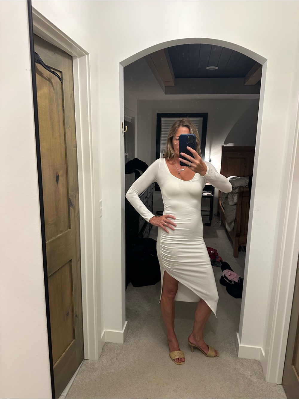 Rachel Pally Cream Long-Sleeve Ruched Wrap Midi Dress - Picture 6 of 7